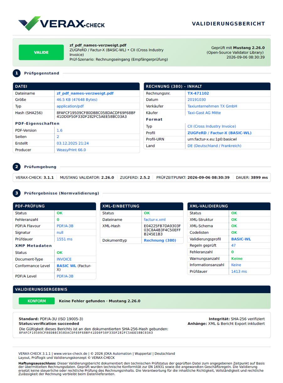 VERAX-CHECK Prüfbericht als PDF – JoKa-Automation